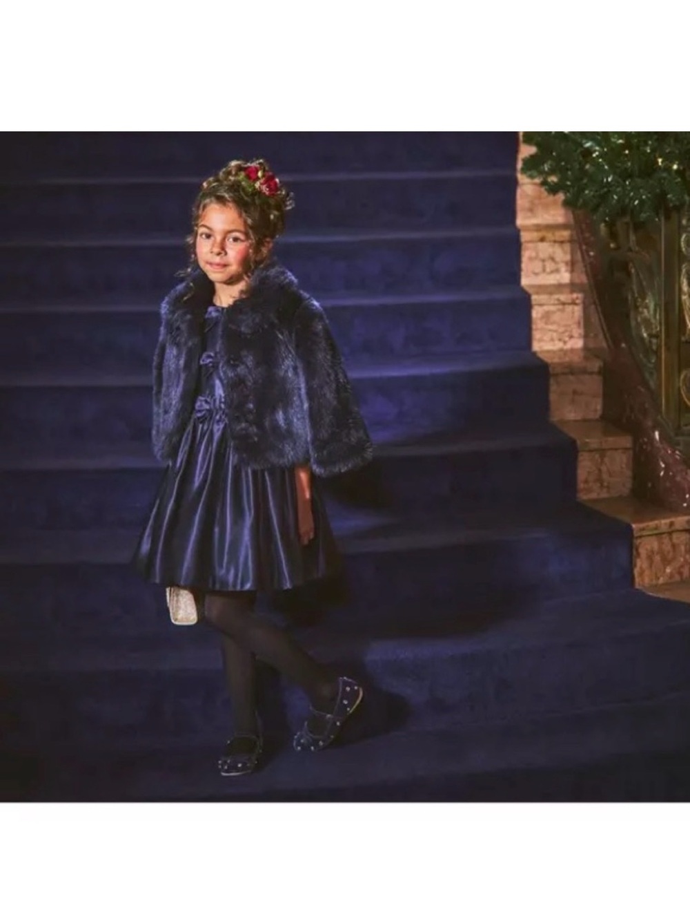 Janie & Jack Faux Fur Jacket in Deep Navy size 3-4 T